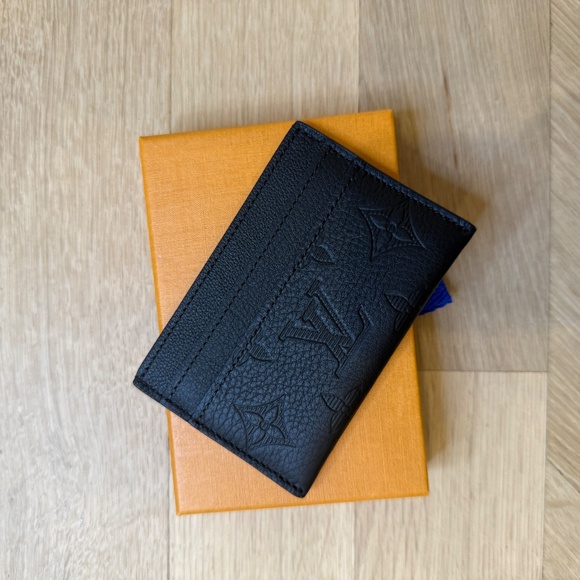Louis Vuitton Calfskin Monogram Shadow Double Card Holder Black   LIKE NEW MINT - Picture 3 of 8